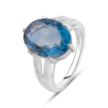 Серебряное кольцо с натуральным флюоритом 10.18ct, топазом белым, вес изделия 5,97 гр (2121626) 19 размер 2121626 фото
