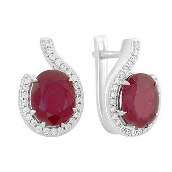 Серебряные серьги с натуральным рубином 8.025ct, фианитами (2165200) 2165200 фото