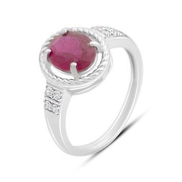Серебряное кольцо с натуральным рубином 2.546ct, фианитами, вес изделия 3,24 гр (2165217) 18.5 размер 2165217 фото